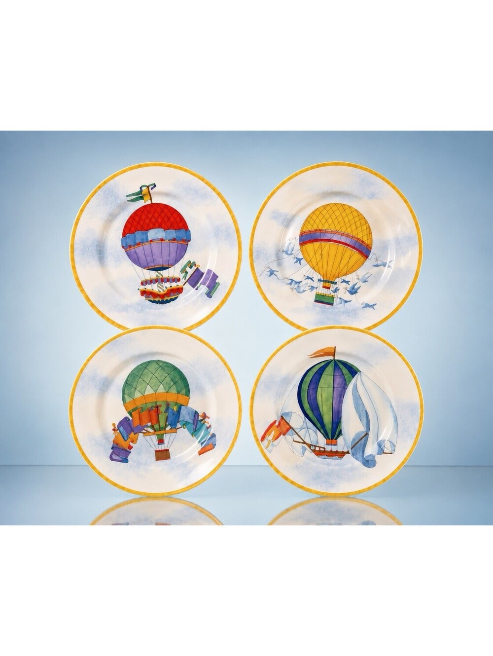 Williams-Sonoma 1990s Set Of 4 Salad Plates Montgolfiere Hot Air Balloon, 8”